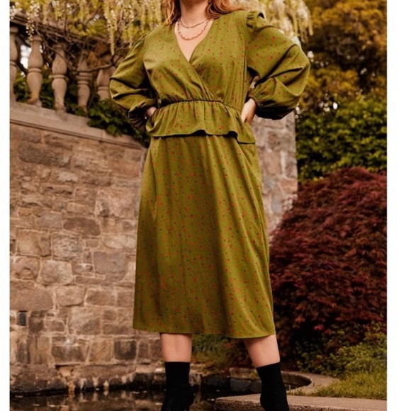 Eloquii Elements green patterned peplum dress Sz 18 new - Picture 4 of 6